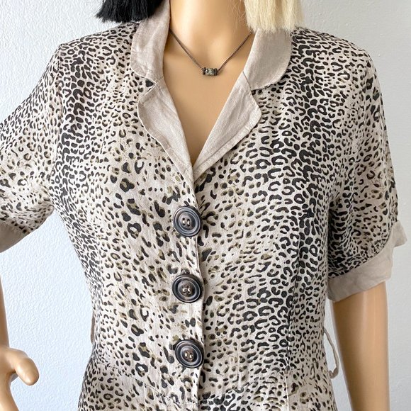 Animal Print Dress Cheetah Print Dress Leopard Print Dress Safari Dress Linen S - Picture 2 of 10